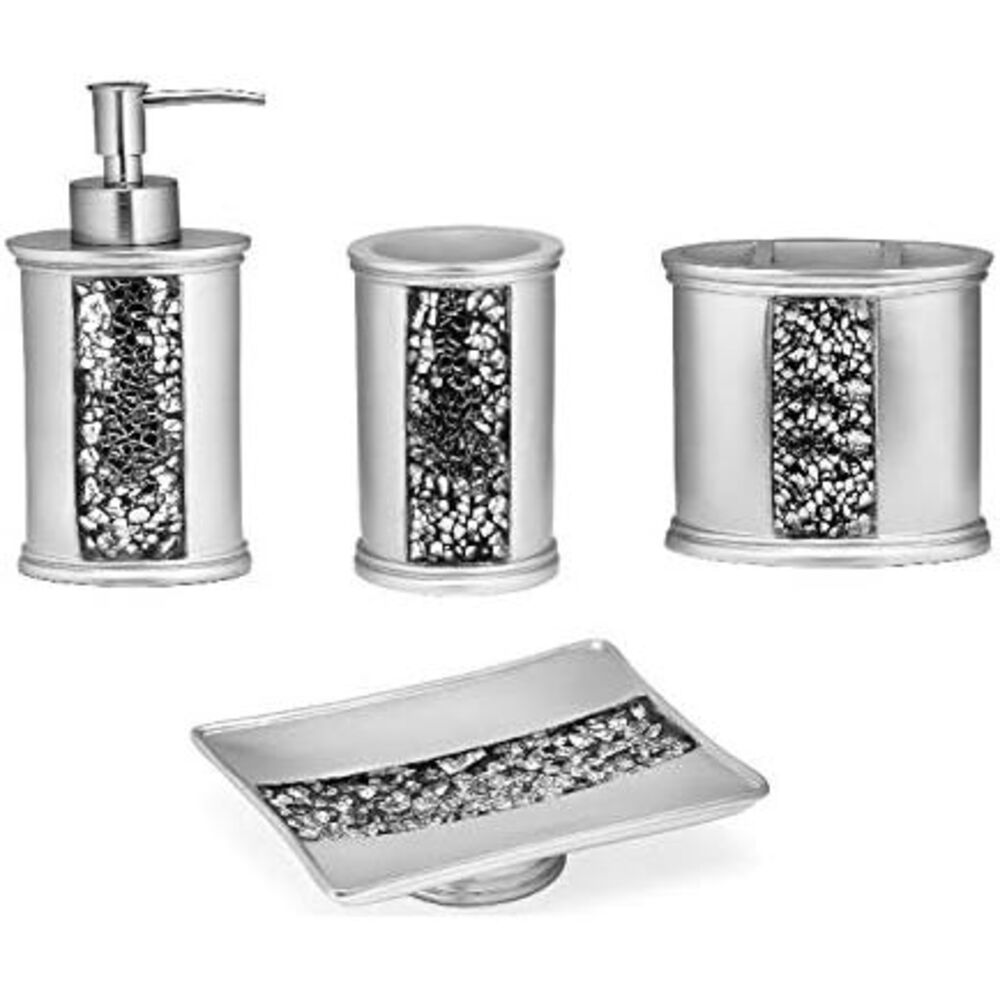Popular Bath Sinatra Bath Set, 4PC, Silver